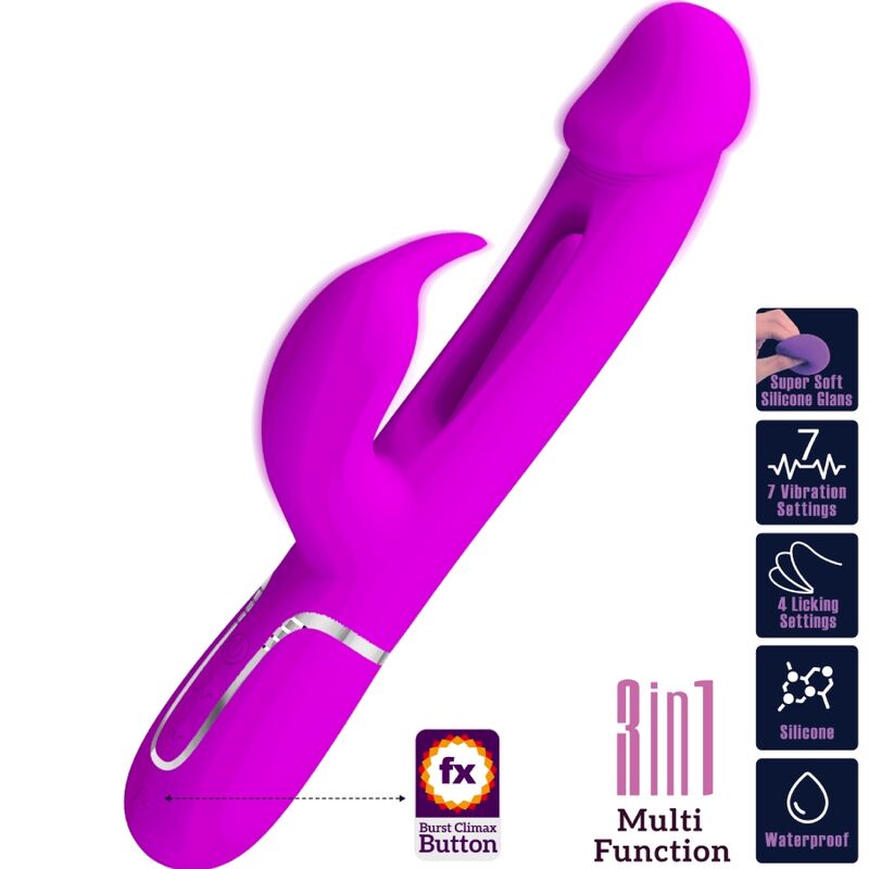 PRETTY LOVE - VIBRADOR CONEJO DEJON 3 EN 1 MULTIFUNCIÓN FUCSIA