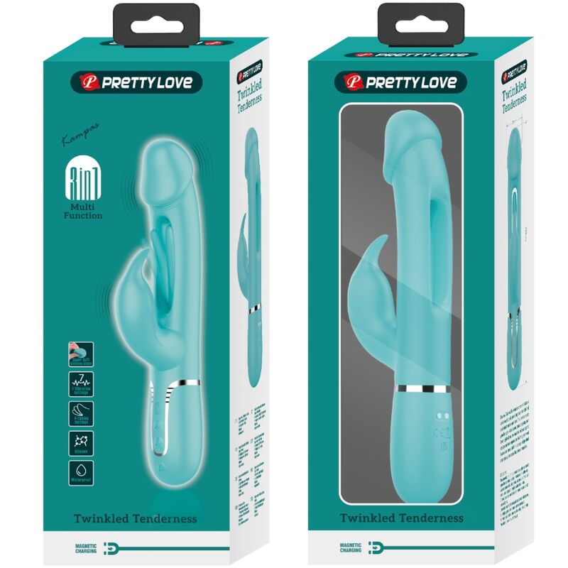 PRETTY LOVE - VIBRADOR CONEJO DEJON 3 EN 1 MULTIFUNCIÓN VERDE AGUA