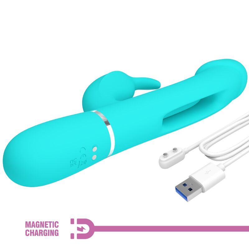 PRETTY LOVE - VIBRADOR CONEJO DEJON 3 EN 1 MULTIFUNCIÓN VERDE AGUA