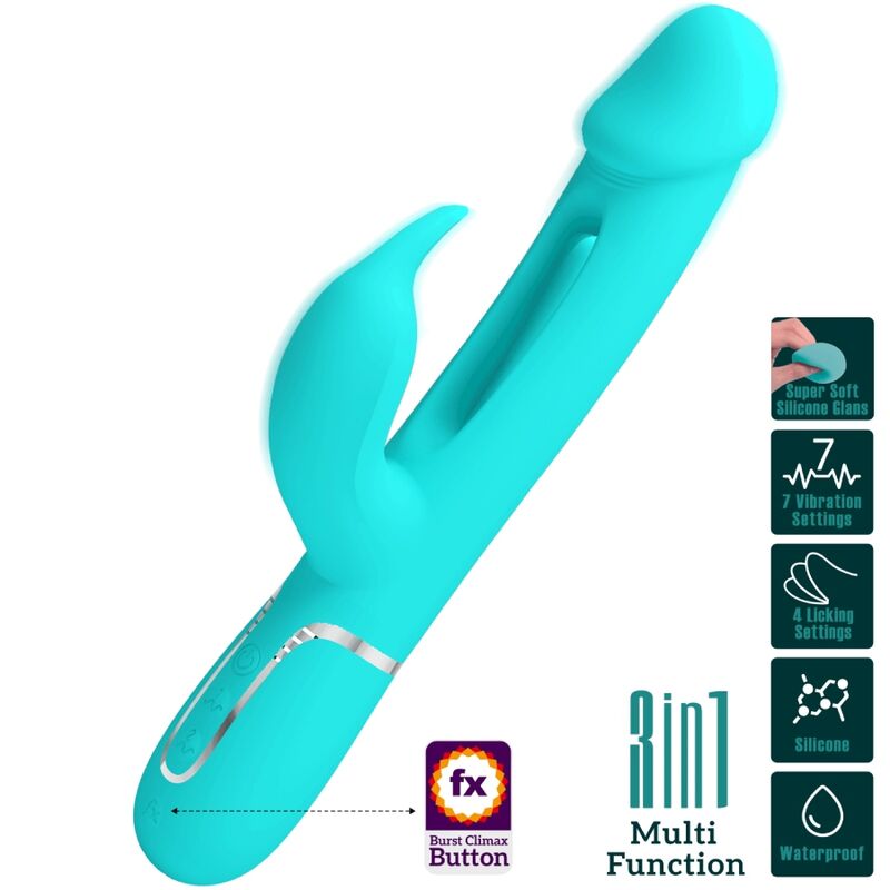 PRETTY LOVE - VIBRADOR CONEJO DEJON 3 EN 1 MULTIFUNCIÓN VERDE AGUA