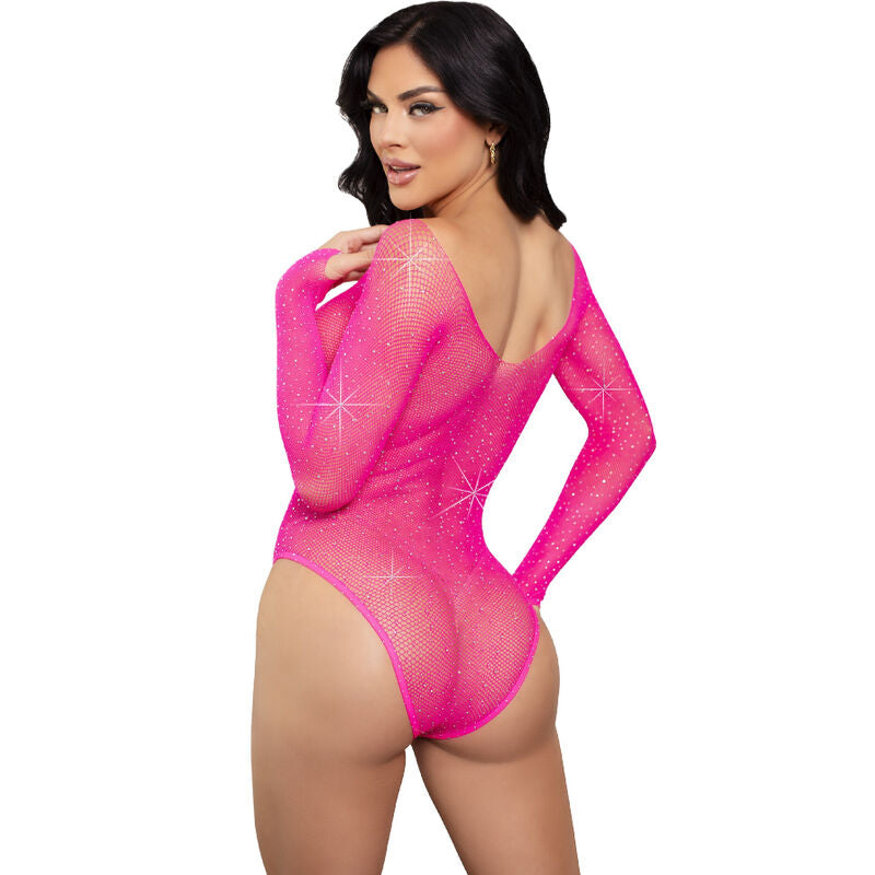 LEG AVENUE - BLACK CRYSTAL LONG SLEEVE BODYSUIT