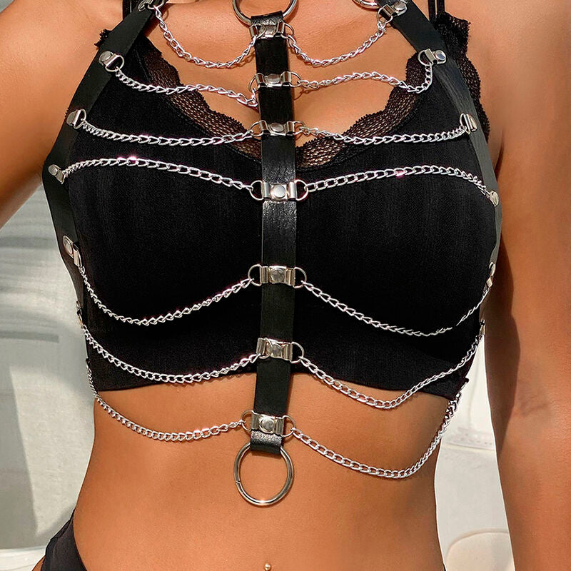 SUBBLIME - LEATHER CHAINS RA CHEST HARNESS BLACK ONE SIZE