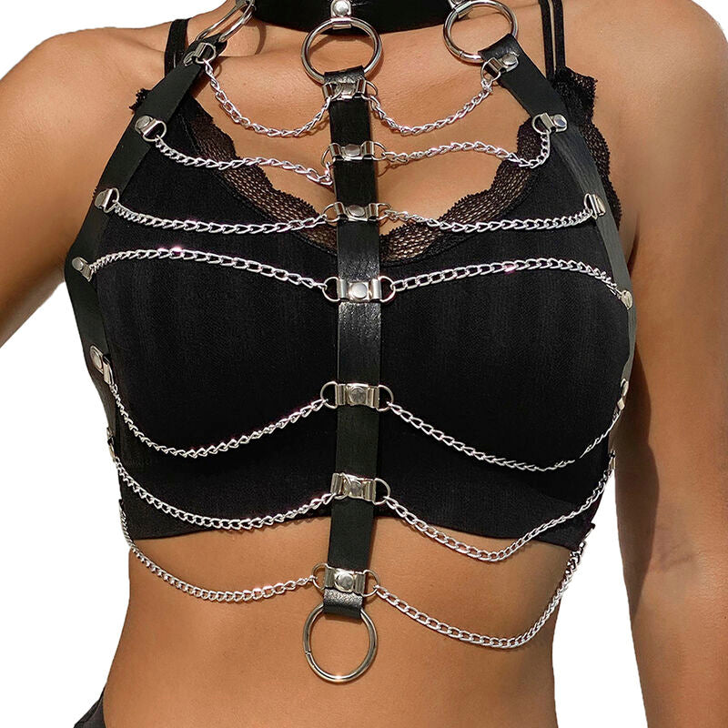 SUBBLIME - LEATHER CHAINS RA CHEST HARNESS BLACK ONE SIZE