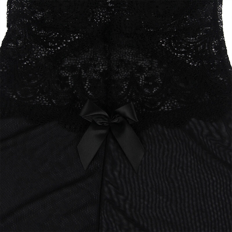 SUBBLIME - BABYDOLL IN TULLE FABRIC WITH LACE AND FLOWER DETAIL BLACK S/M