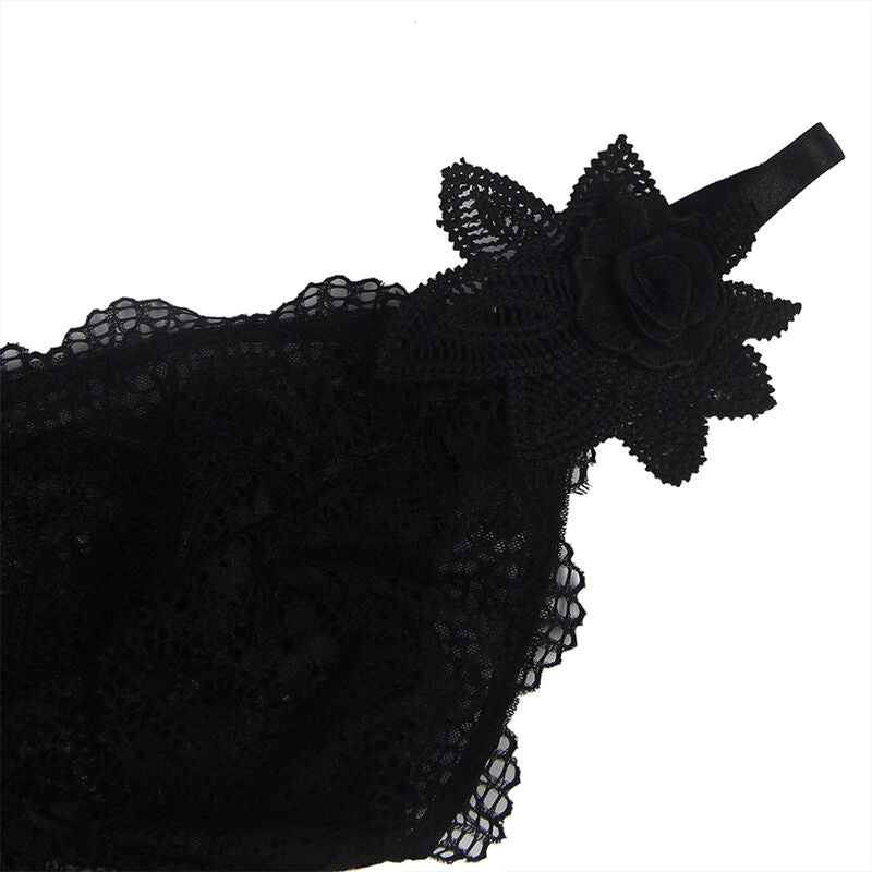 SUBBLIME - BABYDOLL IN TULLE FABRIC WITH LACE AND FLOWER DETAIL BLACK S/M