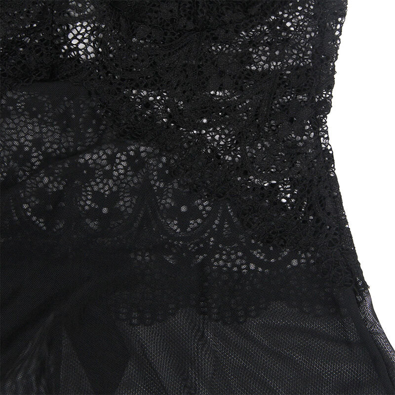 SUBBLIME - BABYDOLL IN TULLE FABRIC WITH LACE AND FLOWER DETAIL BLACK S/M