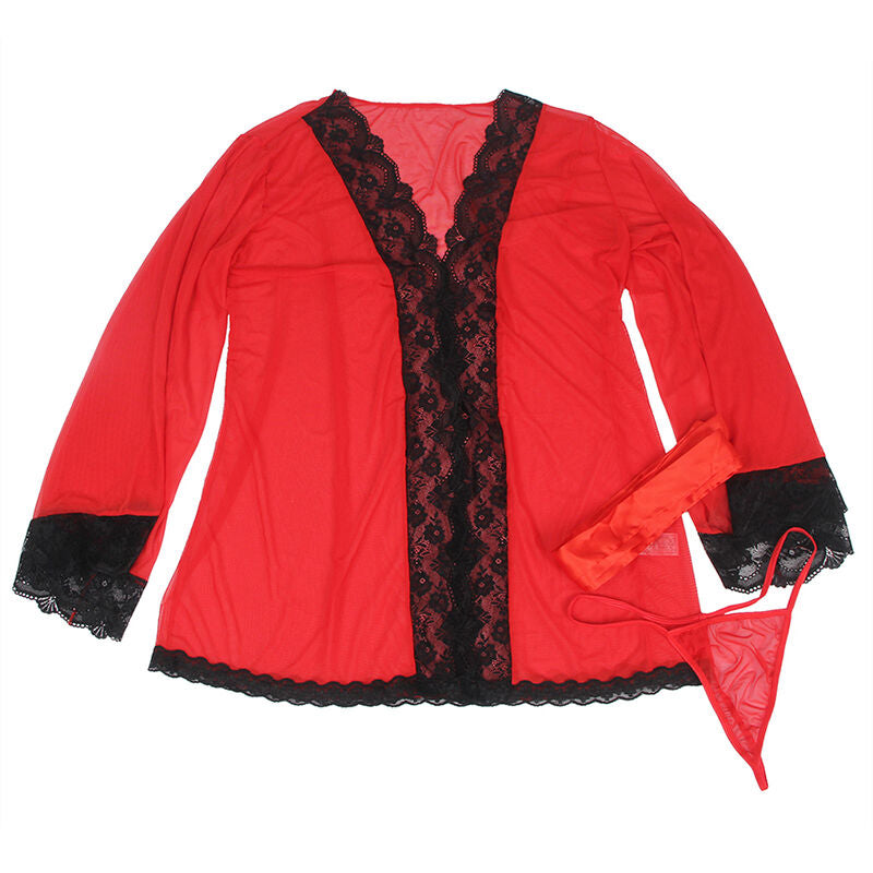 SUBBLIME - ROBE IN TRANSPARENT FABRIC WITH RED LACE DETAIL S/M