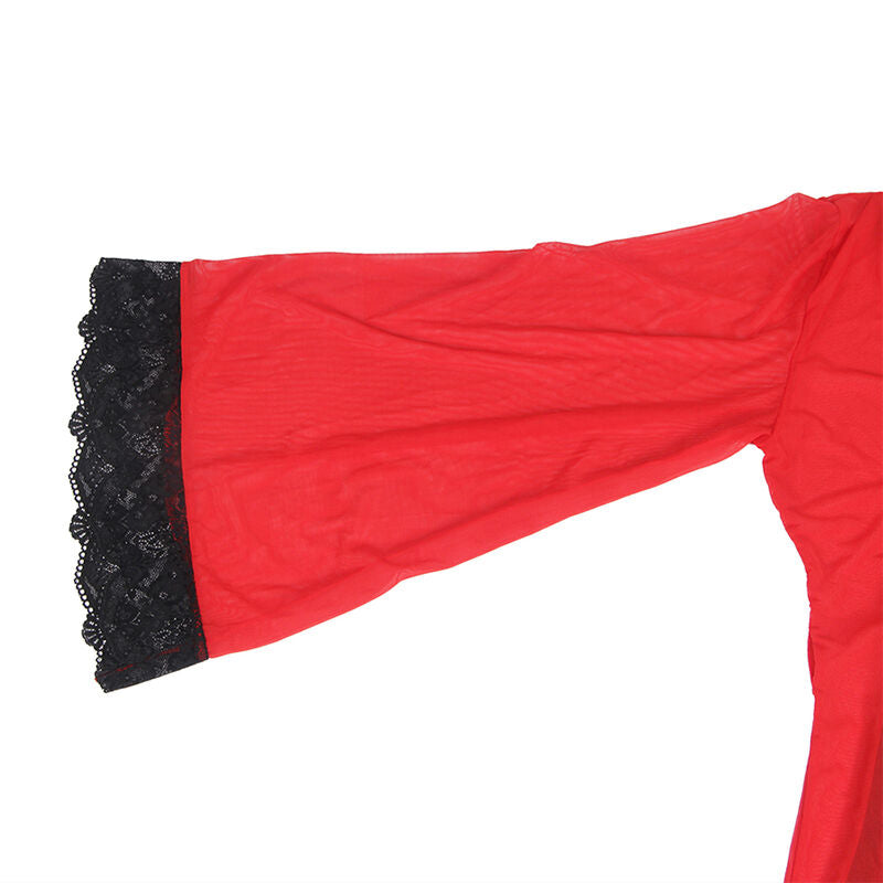 SUBBLIME - ROBE IN TRANSPARENT FABRIC WITH RED LACE DETAIL S/M