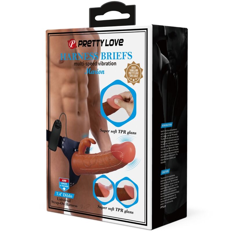 PRETTY LOVE - ARNÉS MARION ROPA INTERIOR UNIVERSAL CON DILDO VIBRADOR 19 CM MARRÓN