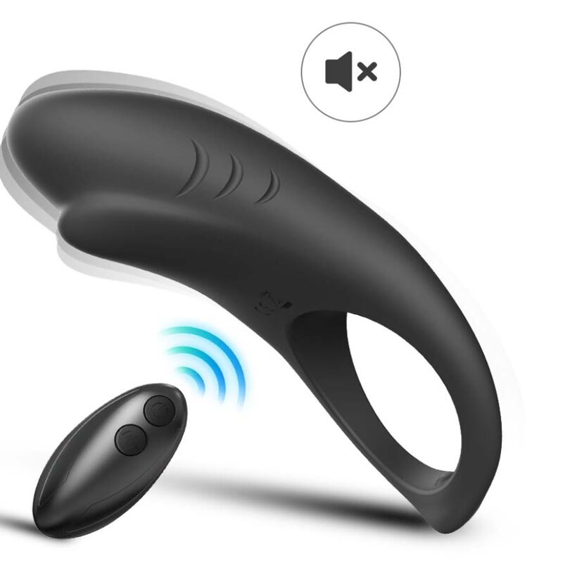 ARMONY - SHARK VIBRATING RING FOR COUPLES REMOTE CONTROL BLACK
