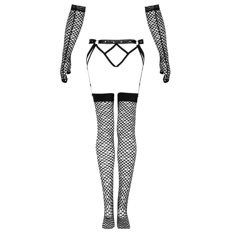 LIVCO CORSETTI FASHION - NEMALIA GARTER SET + STOCKINGS + BLACK GLOVES