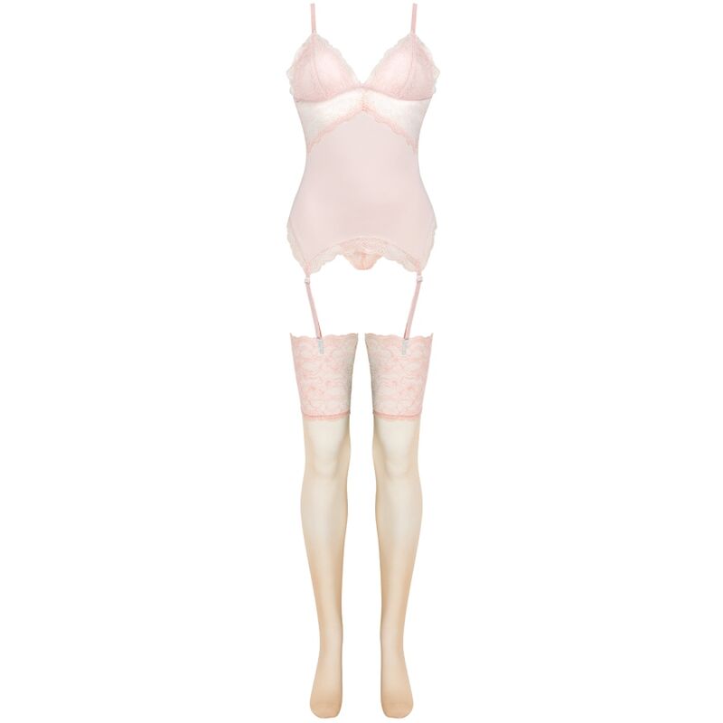 LIVCO CORSETTI FASHION - PERSINNE PEACH CORSET + PANTIES + STOCKINGS SET