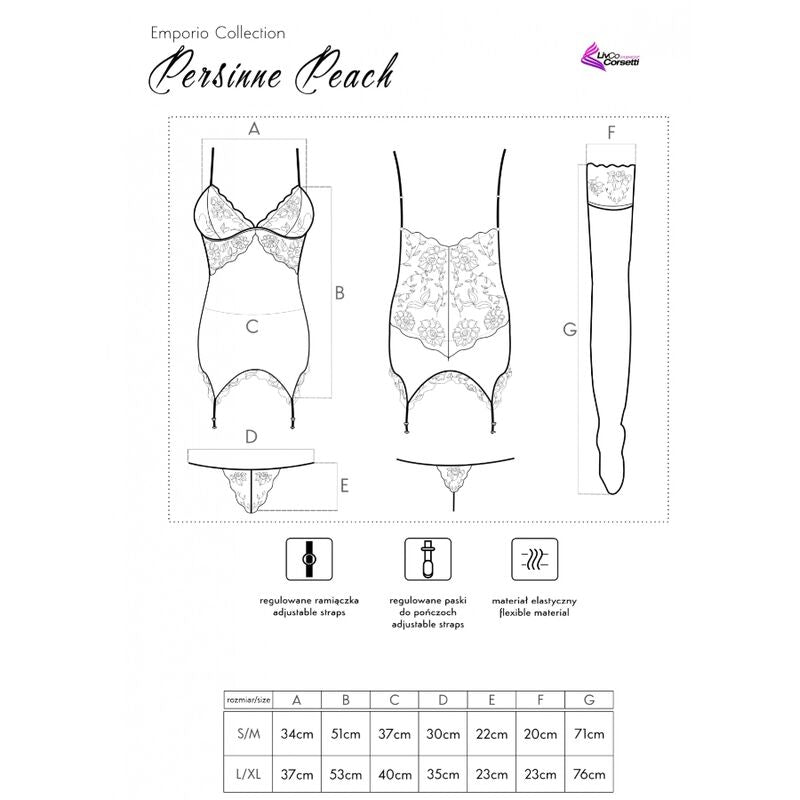 LIVCO CORSETTI FASHION - PERSINNE PEACH CORSET + PANTIES + STOCKINGS SET
