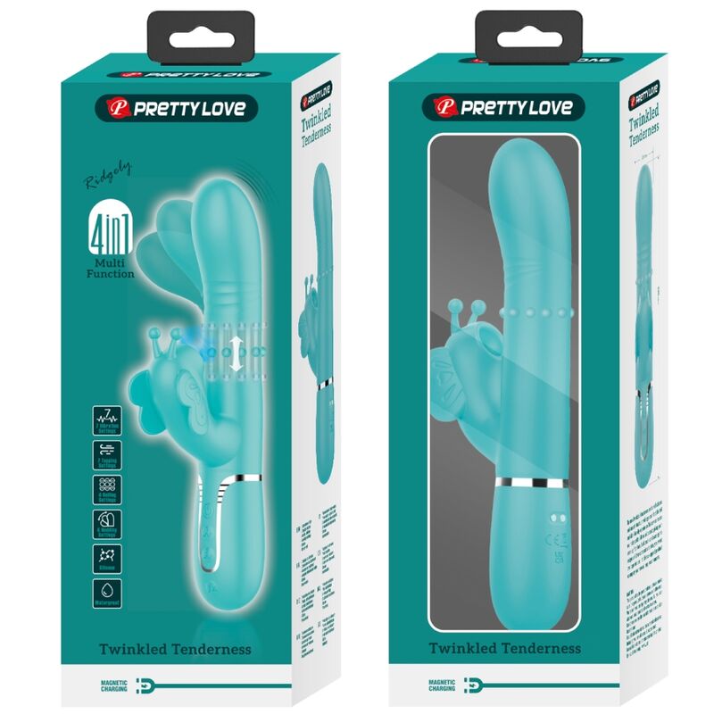 PRETTY LOVE - 4 IN 1 MULTIFUNCTION RABBIT VIBRATOR BUTTERFLY AQUA GREEN