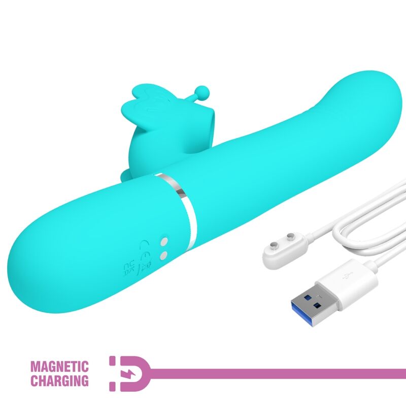 PRETTY LOVE - 4 IN 1 MULTIFUNCTION RABBIT VIBRATOR BUTTERFLY AQUA GREEN