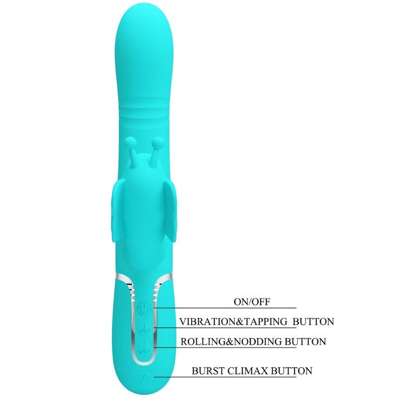 PRETTY LOVE - 4 IN 1 MULTIFUNCTION RABBIT VIBRATOR BUTTERFLY AQUA GREEN