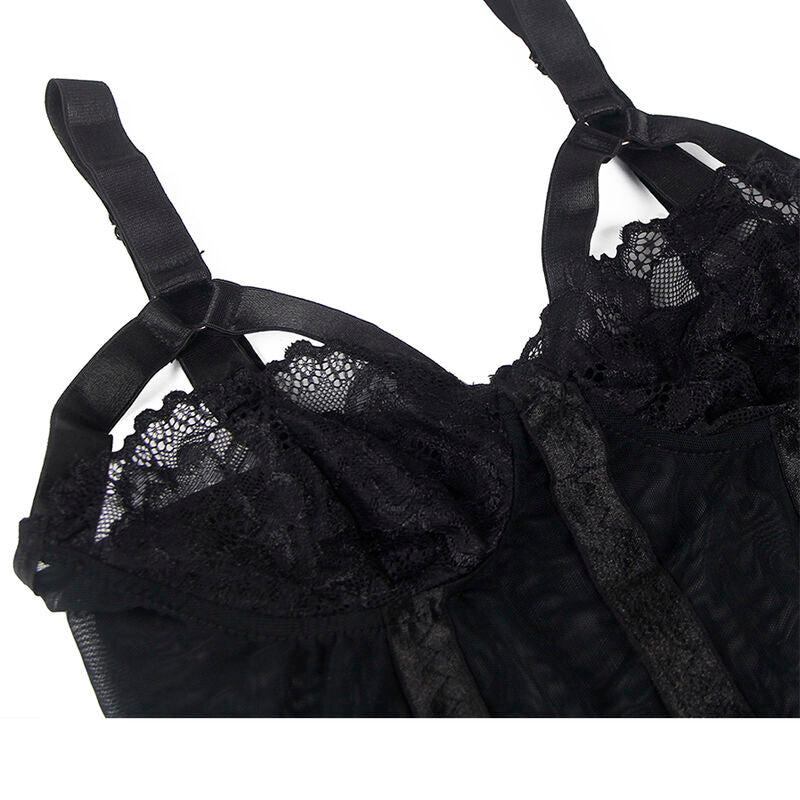 SUBBLIME - TEDDY WITH GARTER STRAPS AND CHEST DETAILS BLACK S/M