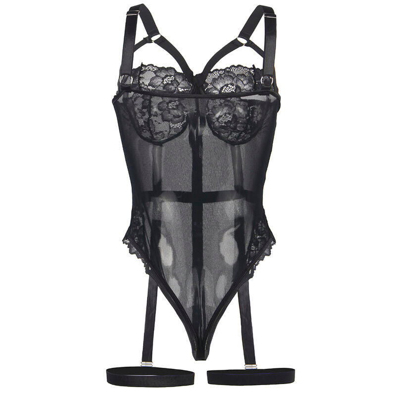 SUBBLIME - TEDDY WITH GARTER STRAPS AND CHEST DETAILS BLACK S/M