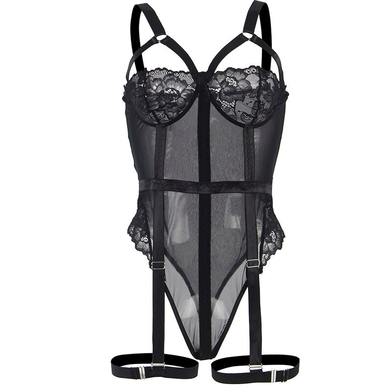 SUBBLIME - TEDDY WITH GARTER STRAPS AND CHEST DETAILS BLACK S/M