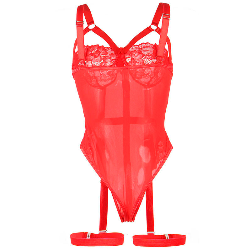 SUBBLIME - TEDDY WITH GARTER SHOULDER DETAIL RED BREAST S/M