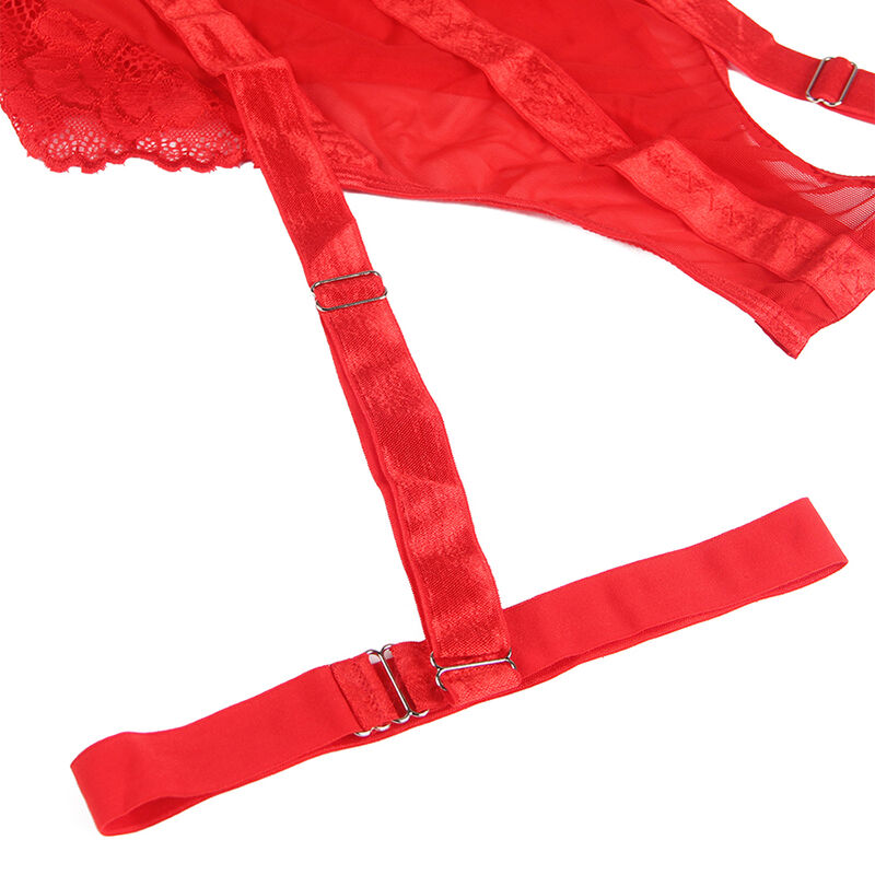 SUBBLIME - TEDDY WITH GARTER SHOULDER DETAIL RED BREAST S/M