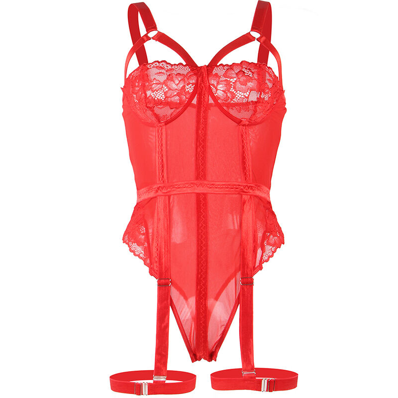 SUBBLIME - TEDDY WITH GARTER SHOULDER DETAIL RED BREAST S/M