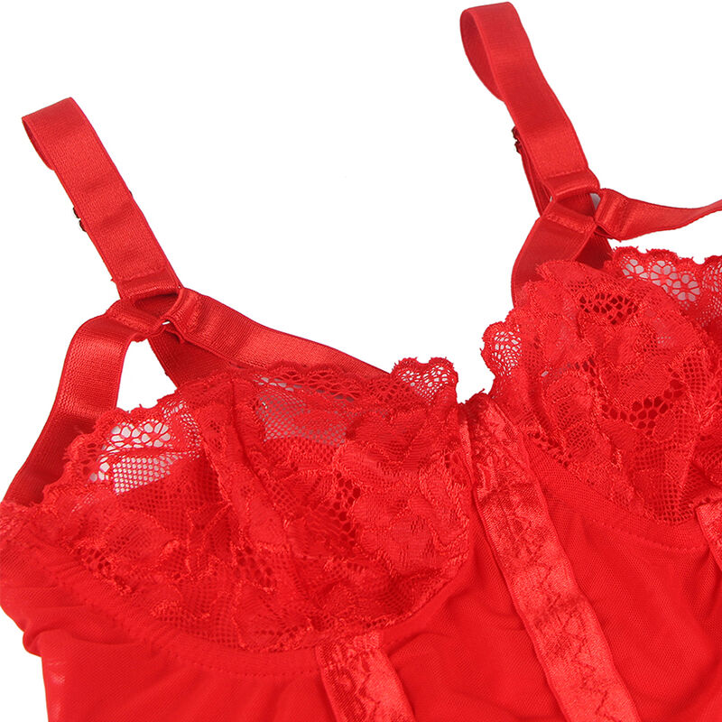 SUBBLIME - TEDDY WITH GARTER SHOULDER DETAIL RED BREAST S/M