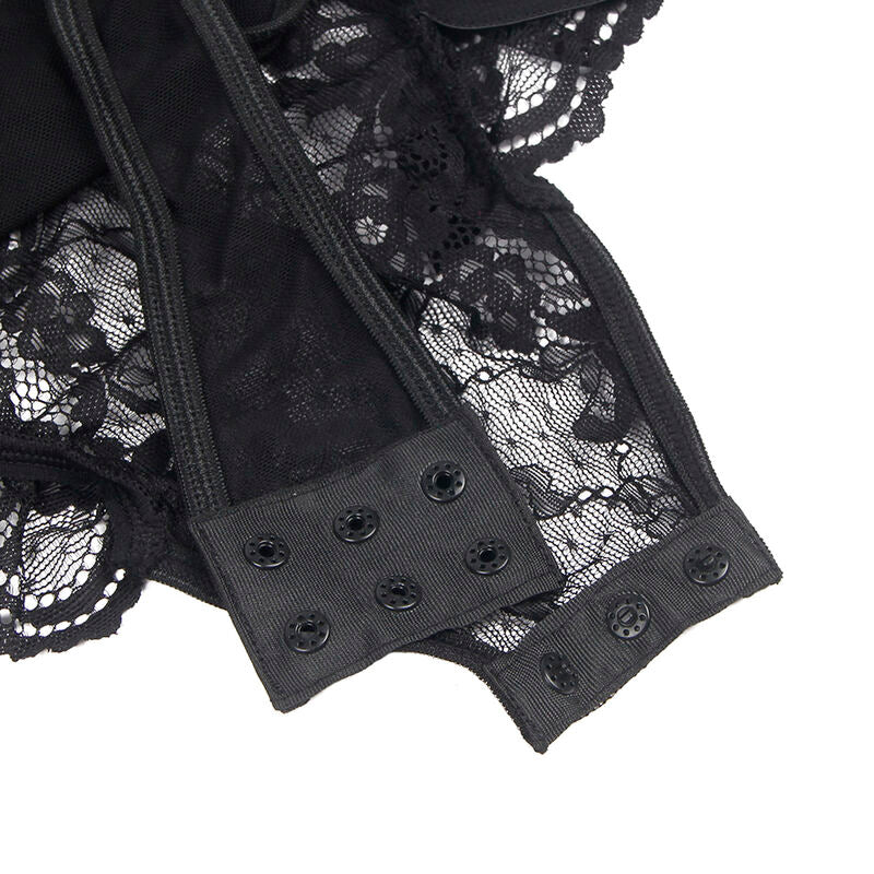SUBBLIME - TEDDY WITH GARTER WITH LACE DETAIL AND STRAPS BLACK S/M