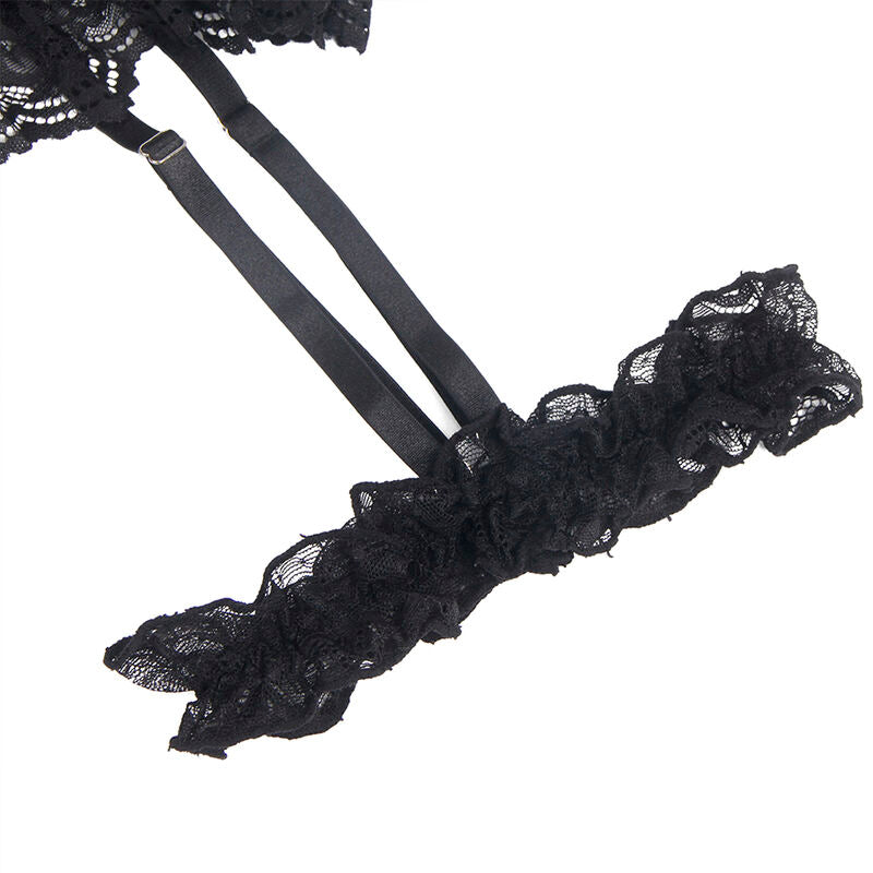 SUBBLIME - TEDDY WITH GARTER WITH LACE DETAIL AND STRAPS BLACK S/M