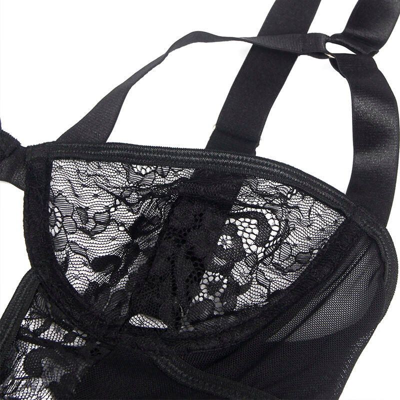 SUBBLIME - TEDDY WITH GARTER WITH LACE DETAIL AND STRAPS BLACK S/M