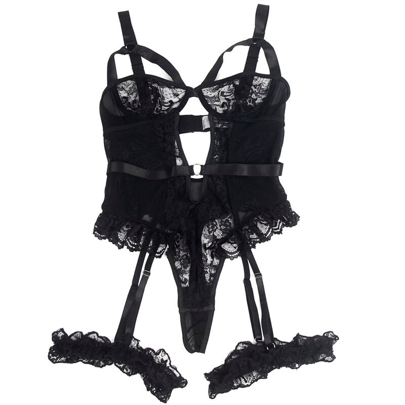 SUBBLIME - TEDDY WITH GARTER WITH LACE DETAIL AND STRAPS BLACK S/M