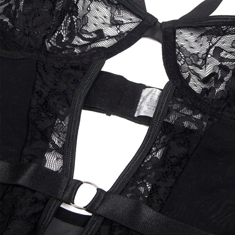 SUBBLIME - TEDDY WITH GARTER WITH LACE DETAIL AND STRAPS BLACK S/M