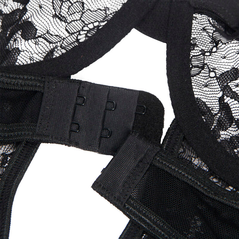 SUBBLIME - TEDDY WITH GARTER WITH LACE DETAIL AND STRAPS BLACK S/M