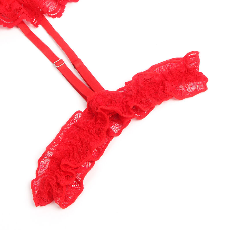 SUBBLIME - TEDDY WITH GARTER WITH LACE DETAIL AND RED STRAPS S/M