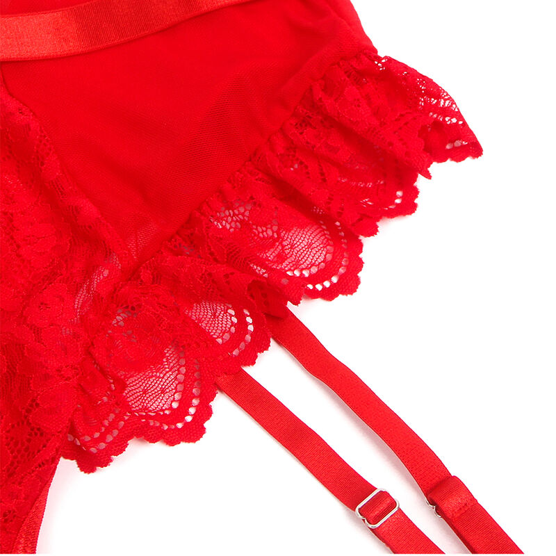 SUBBLIME - TEDDY WITH GARTER WITH LACE DETAIL AND RED STRAPS S/M