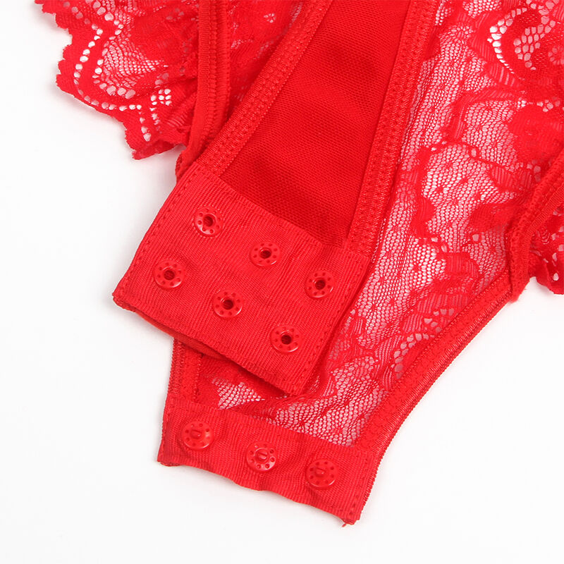 SUBBLIME - TEDDY WITH GARTER WITH LACE DETAIL AND RED STRAPS S/M