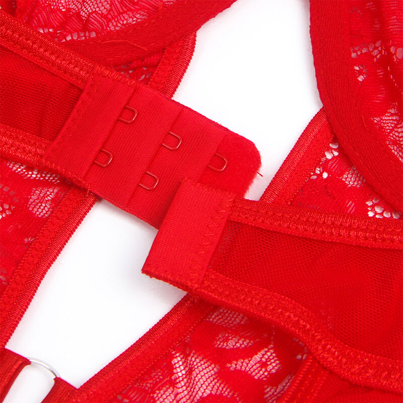 SUBBLIME - TEDDY WITH GARTER WITH LACE DETAIL AND RED STRAPS S/M