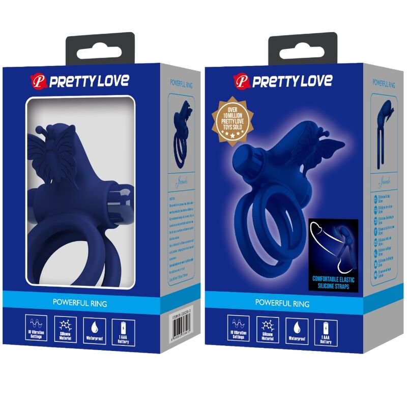PRETTY LOVE - JAMELE DOUBLE RING WITH VIBRATION STIMULATOR AND BLUE BUTTERFLY