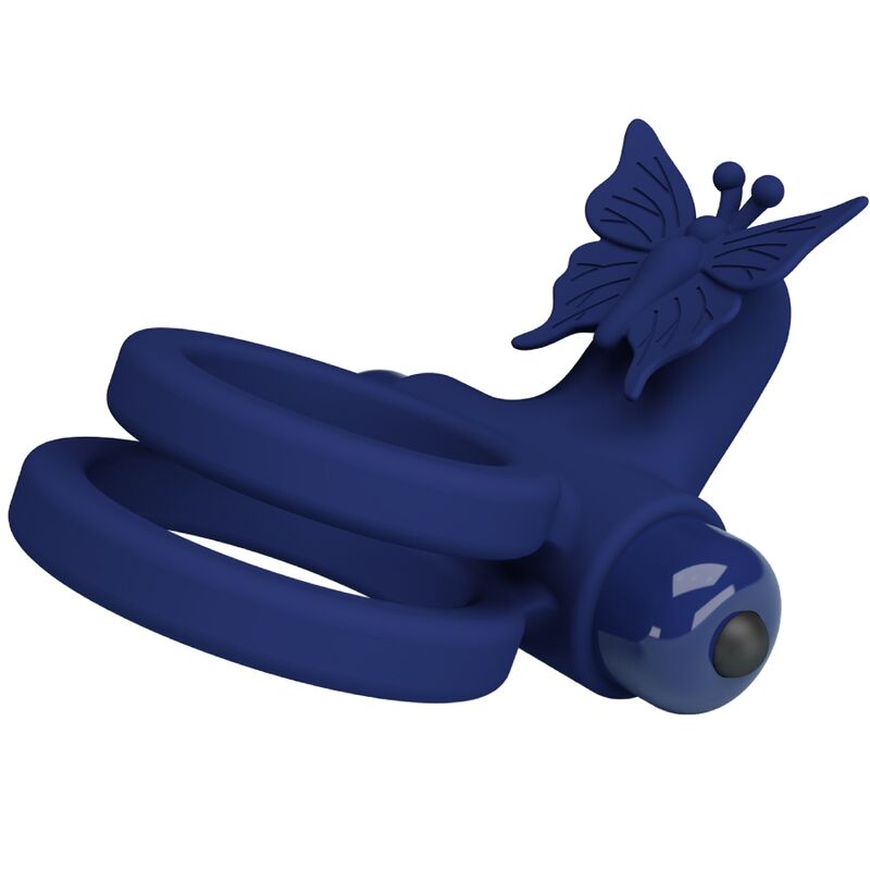 PRETTY LOVE - JAMELE DOUBLE RING WITH VIBRATION STIMULATOR AND BLUE BUTTERFLY