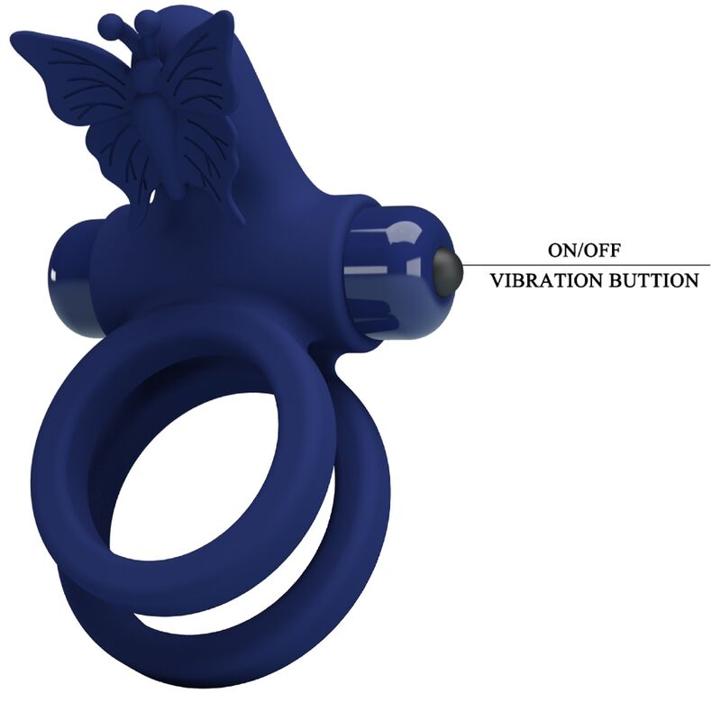 PRETTY LOVE - JAMELE DOUBLE RING WITH VIBRATION STIMULATOR AND BLUE BUTTERFLY