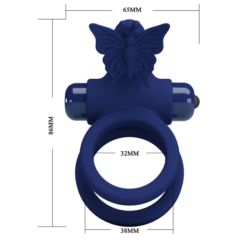 PRETTY LOVE - JAMELE DOUBLE RING WITH VIBRATION STIMULATOR AND BLUE BUTTERFLY