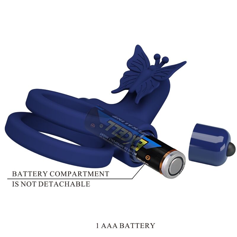 PRETTY LOVE - JAMELE DOUBLE RING WITH VIBRATION STIMULATOR AND BLUE BUTTERFLY