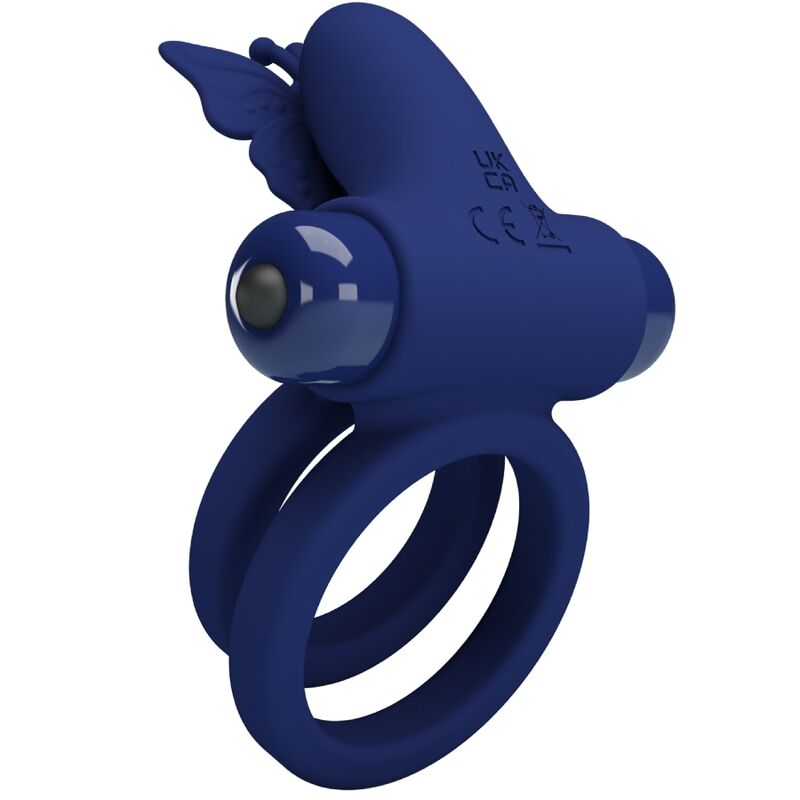 PRETTY LOVE - JAMELE DOUBLE RING WITH VIBRATION STIMULATOR AND BLUE BUTTERFLY