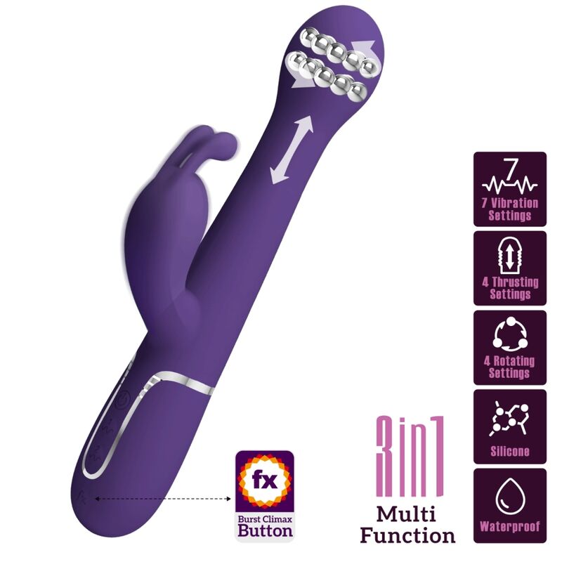 PRETTY LOVE - DEJON 3 IN 1 MULTIFUNCTION PURPLE RABBIT VIBRATOR