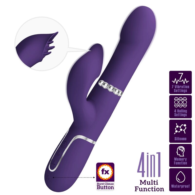 PRETTY LOVE - ZALIN 4 IN 1 PEARL RABBIT VIBRATOR PURPLE