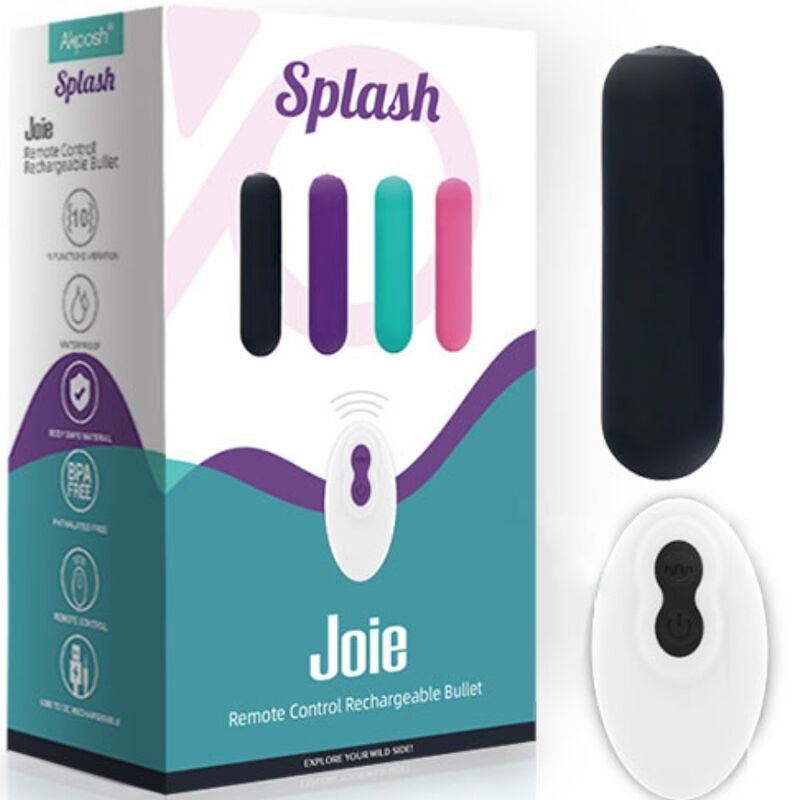SPLASH JOIE BULLET SILICONE VIBRATOR REMOTE CONTROL 10 VIBRATIONS 75 X 19 CM BLACK