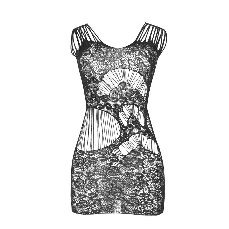SUBBLIME - 951771 LONG DRESS WITH OPEN BACK AND FISHNET BLACK ONE SIZE