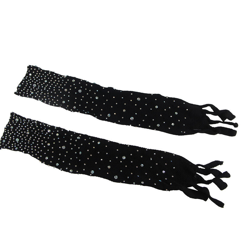 SUBBLIME - 952174 BLACK MESH BODYSUIT WITH GLOVES AND DIAMONDS ONE SIZE