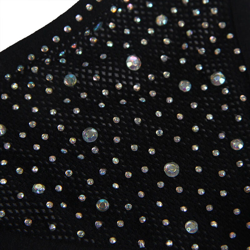 SUBBLIME - 952174 BLACK MESH BODYSUIT WITH GLOVES AND DIAMONDS ONE SIZE