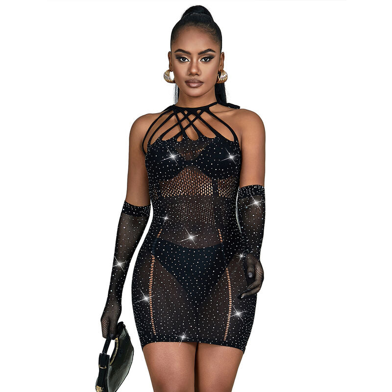 SUBBLIME - 952235 BLACK STRAPLES FISHNET DRESS ONE SIZE